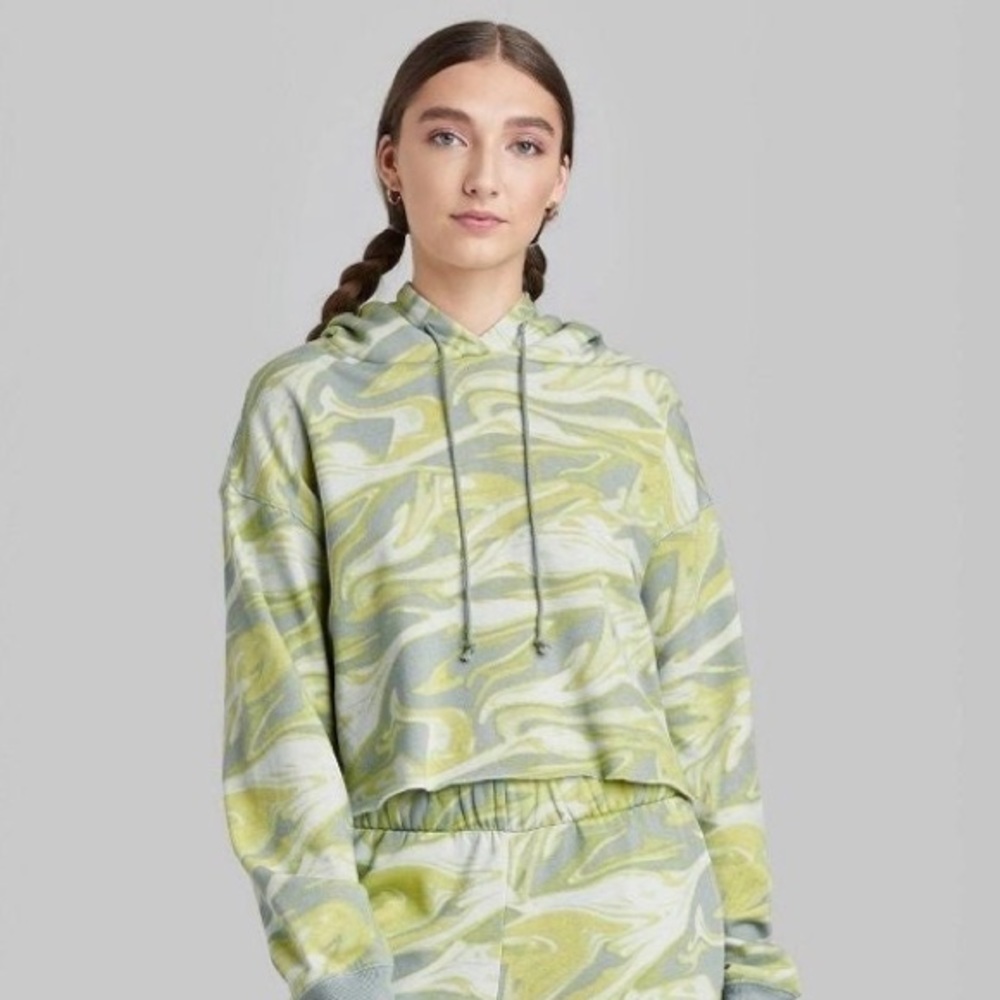 Wild Fable Cropped Hoodie Sweatshirt - Women's Small -
Green Swirl